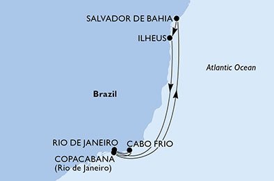 crociera msc UB35 itinerario della crociera in
rio de janeiro, cabo frio, copacabana, salvador da bahia, ilheus, rio de janeiro su MSC FANTASIA