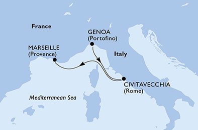 crociera msc UB6I itinerario della crociera in
italia, francia su MSC DIVINA