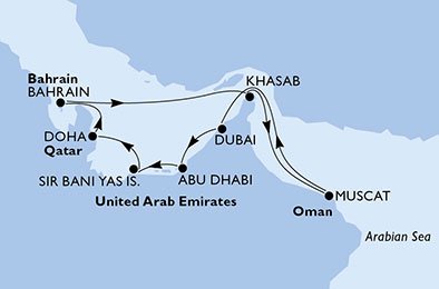 crociera msc UB71 itinerario della crociera in
emirati arabi uniti, qatar, bahrain, oman su MSC LIRICA
