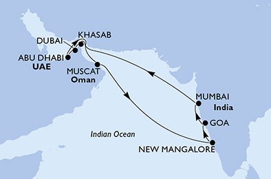 crociera msc UB74 itinerario della crociera in
emirati arabi uniti, oman, india su MSC LIRICA