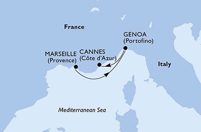 crociera msc UB9K itinerario della crociera in
francia, italia su MSC FANTASIA