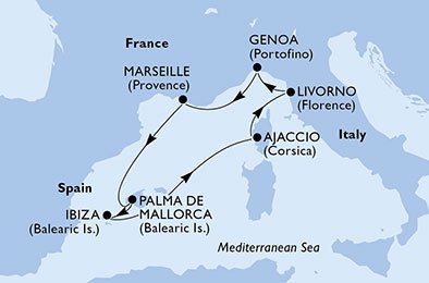 crociera msc UBCU itinerario della crociera in
italia, francia, spagna su MSC FANTASIA