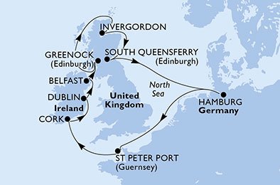 crociera msc UBI5 itinerario della crociera in
germania, regno unito, irlanda su MSC ORCHESTRA
