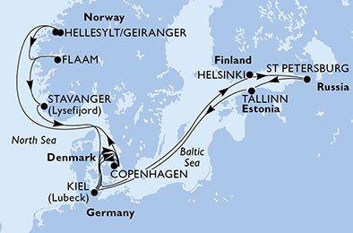 crociera msc UBLW itinerario della crociera in
danimarca, finlandia, russia, estonia, germania, norvegia su MSC MERAVIGLIA