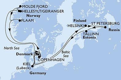 crociera msc UBMJ itinerario della crociera in
germania, danimarca, finlandia, russia, estonia, norvegia su MSC MERAVIGLIA