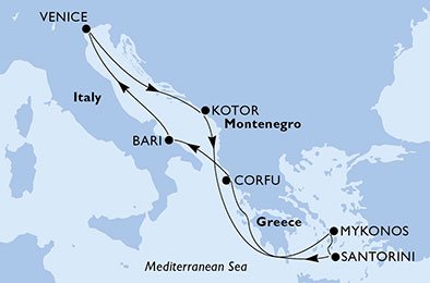 crociera msc UBQP itinerario della crociera in
italia, montenegro, grecia su MSC OPERA