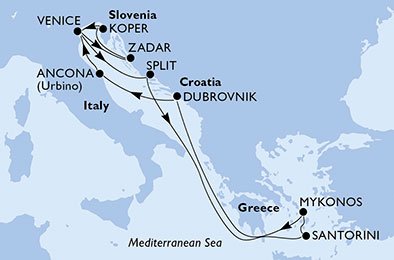 crociera msc UBRV itinerario della crociera in
italia, croazia, grecia, slovenia su MSC SINFONIA