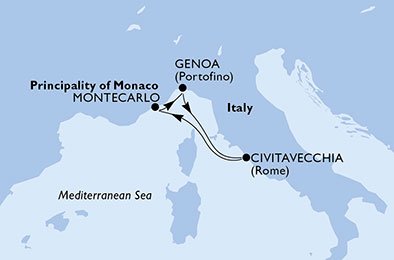 crociera msc UBTL itinerario della crociera in
italia, monaco su MSC SINFONIA