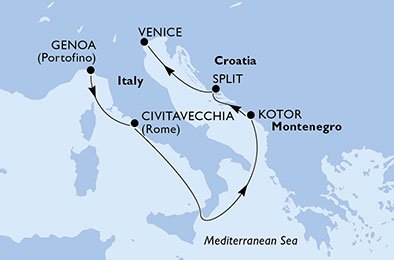 crociera msc UBTM itinerario della crociera in
italia, montenegro, croazia su MSC SINFONIA