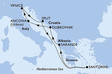 crociera msc UBV2 itinerario della crociera in
italia, croazia, grecia, albania su MSC SINFONIA