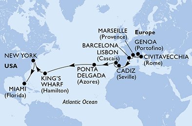 crociera msc UC8Q itinerario della crociera in
francia, italia, spagna, portogallo, bermuda, usa su MSC DIVINA