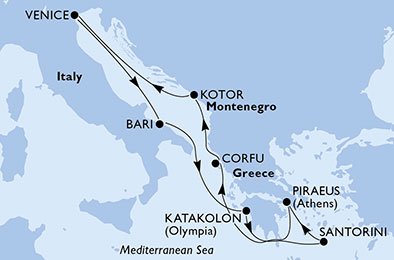 crociera msc UC9X itinerario della crociera in
italia, grecia, montenegro su MSC MAGNIFICA