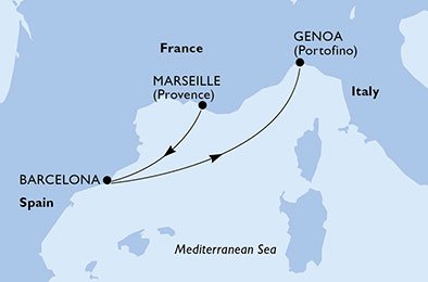 crociera msc UCJE itinerario della crociera in
francia, spagna, italia su MSC SINFONIA