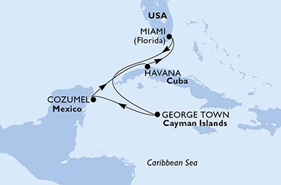 crociera msc UCKH itinerario della crociera in
usa, isole cayman, messico, cuba su MSC ARMONIA