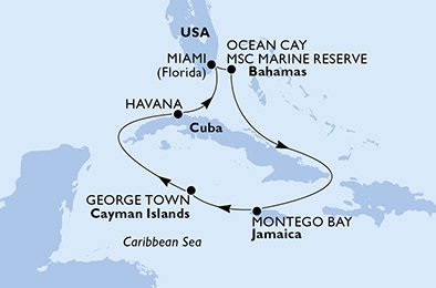 crociera msc UCLD itinerario della crociera in
usa, bahamas, giamaica, isole cayman, cuba su MSC ARMONIA