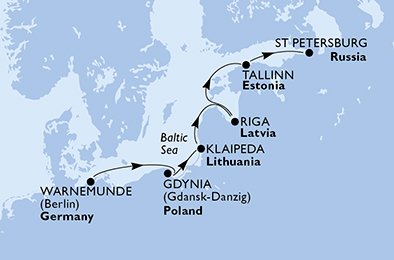 crociera msc UD2V itinerario della crociera in
germania, polonia, lituania, lettonia, estonia, russia su MSC ORCHESTRA