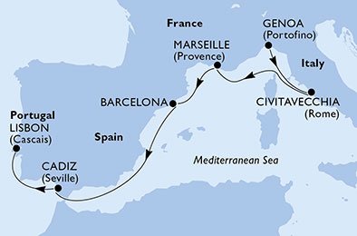 crociera msc UD3C itinerario della crociera in
italia, francia, spagna, portogallo su MSC DIVINA