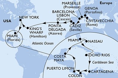 crociera msc UD3D itinerario della crociera in
italia, francia, spagna, portogallo, bermuda, usa, giamaica, colombia, panama, costa rica, messico, bahamas su MSC DIVINA