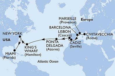 crociera msc UD3E itinerario della crociera in
italia, francia, spagna, portogallo, bermuda, usa su MSC DIVINA