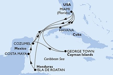 crociera msc UD44 itinerario della crociera in
usa, honduras, messico, cuba, isole cayman su MSC ARMONIA
