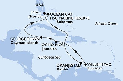crociera msc UD4G itinerario della crociera in
usa, aruba, giamaica, isole cayman, bahamas su MSC DIVINA