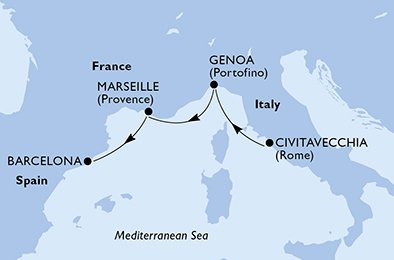 crociera msc UD7E itinerario della crociera in
italia, francia, spagna su MSC MAGNIFICA