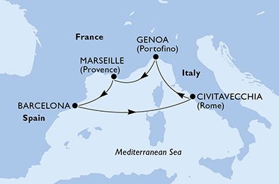 crociera msc UD7H itinerario della crociera in
italia, francia, spagna su MSC MAGNIFICA
