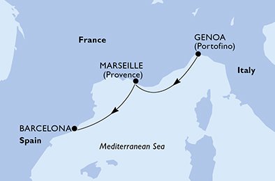 crociera msc UD9A itinerario della crociera in
italia, francia, spagna su MSC ORCHESTRA