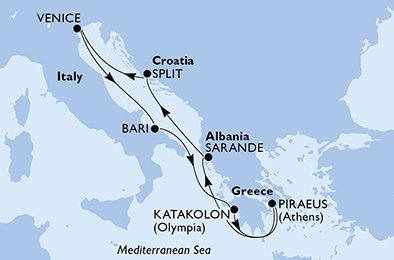 crociera msc UD9P itinerario della crociera in
italia, grecia, albania, croazia su MSC LIRICA