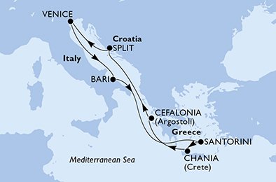 crociera msc UD9Q itinerario della crociera in
italia, grecia, croazia su MSC LIRICA