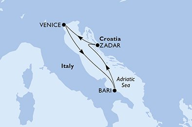 crociera msc UDB2 itinerario della crociera in
italia, croazia su MSC LIRICA