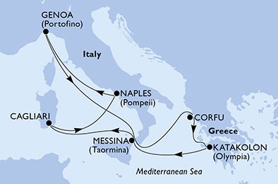 crociera msc UDDH itinerario della crociera in
italia, grecia su MSC FANTASIA