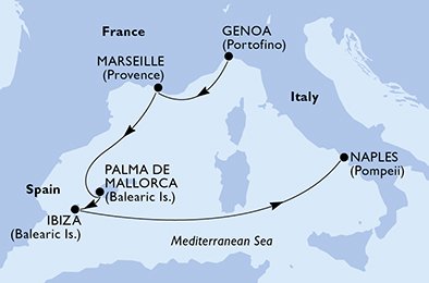 crociera msc UDDL itinerario della crociera in
italia, francia, spagna su MSC FANTASIA