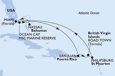 crociera msc UDKY itinerario della crociera in
usa, bahamas, porto rico, isole vergini (britanniche), st. maarten su MSC DIVINA