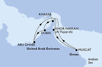 crociera msc UDM7 itinerario della crociera in
emirati arabi uniti, oman su MSC LIRICA