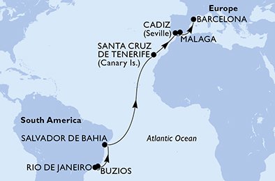 crociera msc UDMX itinerario della crociera in
brasile, spagna su MSC SEAVIEW