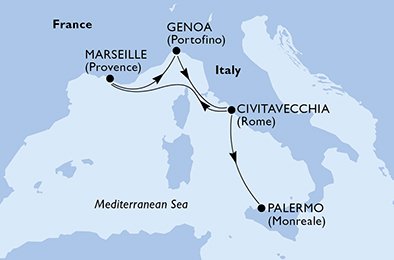 crociera msc UDSR itinerario della crociera in
italia, francia su MSC DIVINA