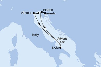 crociera msc UDZH itinerario della crociera in
italia, slovenia su MSC LIRICA
