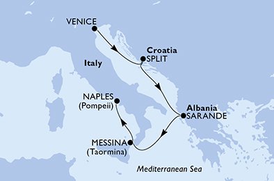 crociera msc UDZI itinerario della crociera in
italia, croazia, albania su MSC LIRICA
