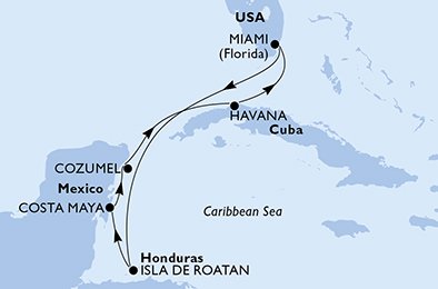 crociera msc UE4N itinerario della crociera in
usa, honduras, messico, cuba su MSC ARMONIA