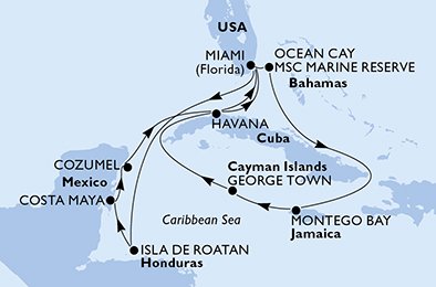 crociera msc UE5G itinerario della crociera in
usa, bahamas, giamaica, isole cayman, cuba, honduras, messico su MSC ARMONIA