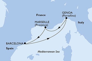 itinerario della crociera in 
							italia, francia, spagna su MSC DIVINA