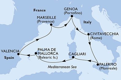 crociera msc UEBG itinerario della crociera in
italia, spagna, francia su MSC FANTASIA