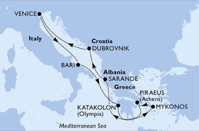 crociera msc UEIH itinerario della crociera in
italia, grecia, albania, croazia su MSC ORCHESTRA