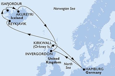 immagine itinerario della crociera in germania, regno unito, islanda a bordo di Nord Europa