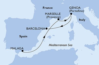 crociera msc UF3J itinerario della crociera in
spagna, francia, italia su MSC OPERA