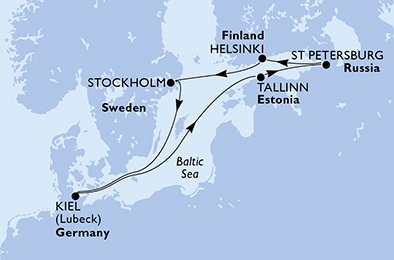 immagine itinerario della crociera in germania, estonia, russia, finlandia, svezia a bordo di Nord Europa