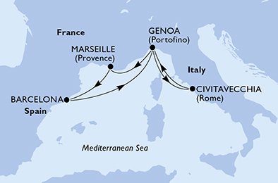 crociera msc UF71 itinerario della crociera in
italia, francia, spagna su MSC MAGNIFICA