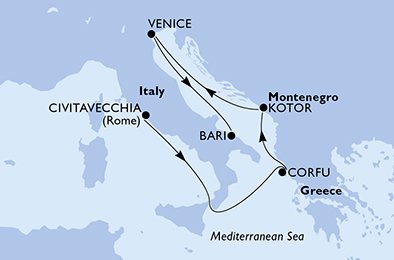 crociera msc UFCS itinerario della crociera in
italia, grecia, montenegro su MSC MAGNIFICA