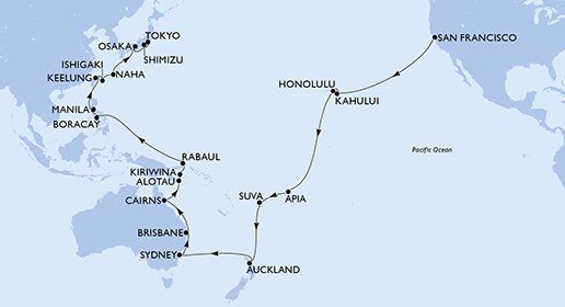 crociera msc UFFQ itinerario della crociera in
usa, samoa, isole figi, nuova zelanda, australia, papua nuova guinea, filippine, taiwan, giappone su MSC POESIA